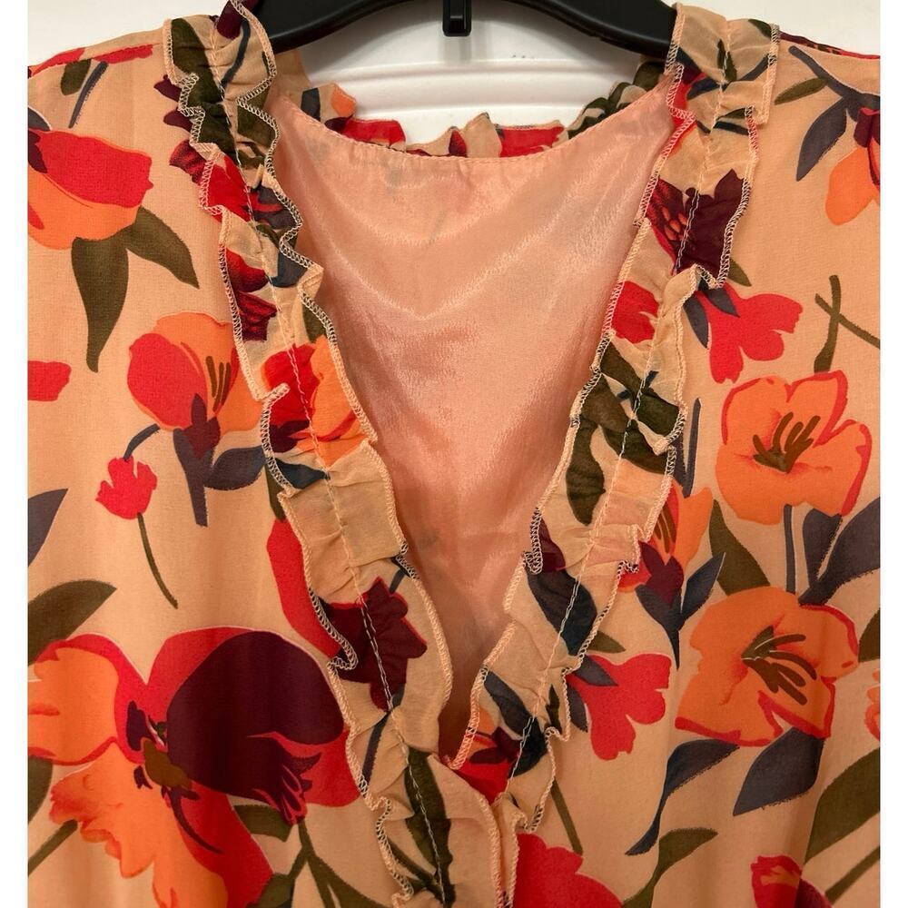 Peachy Pink Floral Empire Waist Ruffle Tiered Maxi Dress Boho Cottagecore Small - Picture 14 of 16